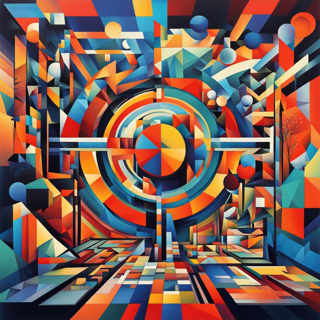 Surreal Geometric Art Deco Cubist Painting