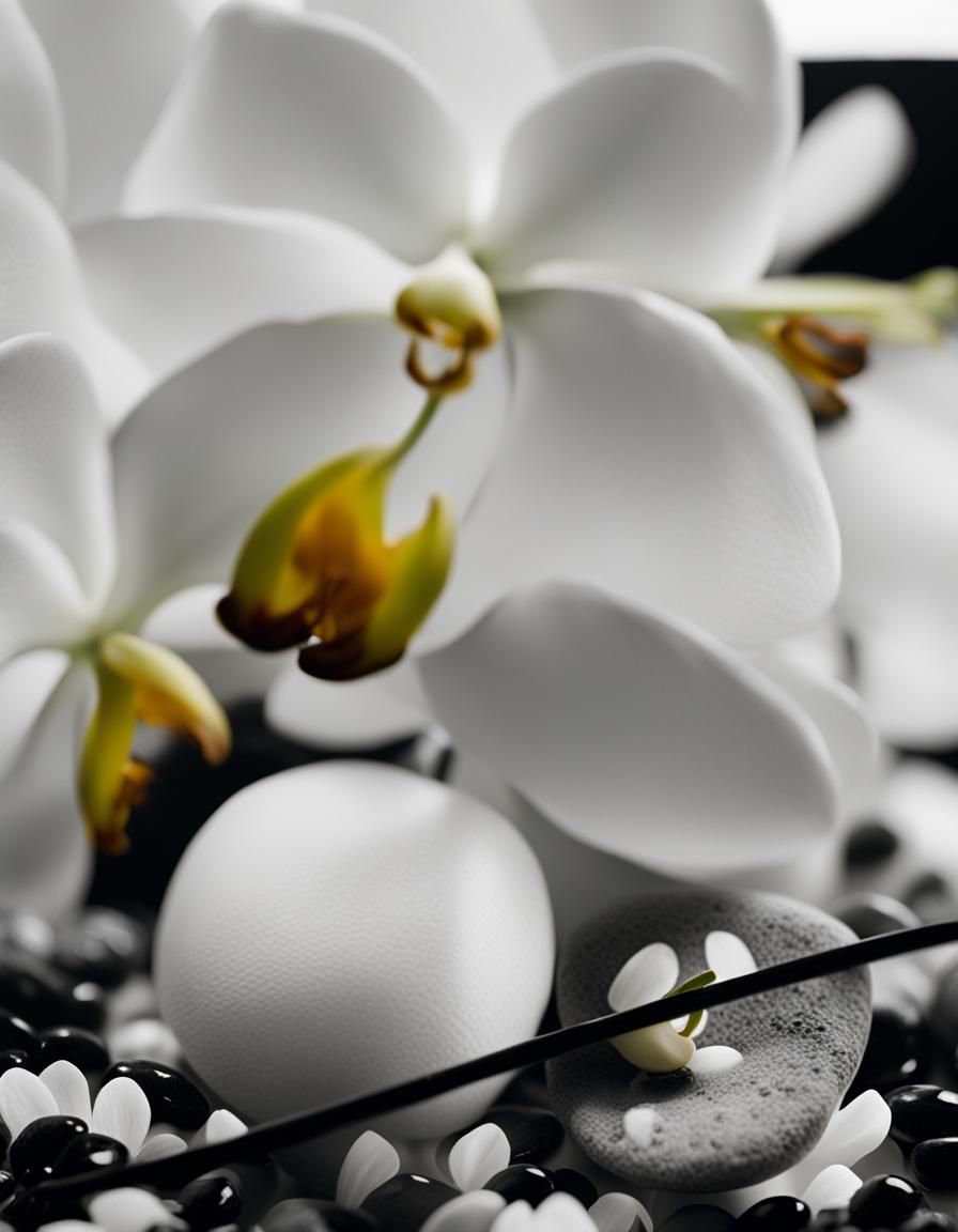 Orchids on Stones in Film Noir Style