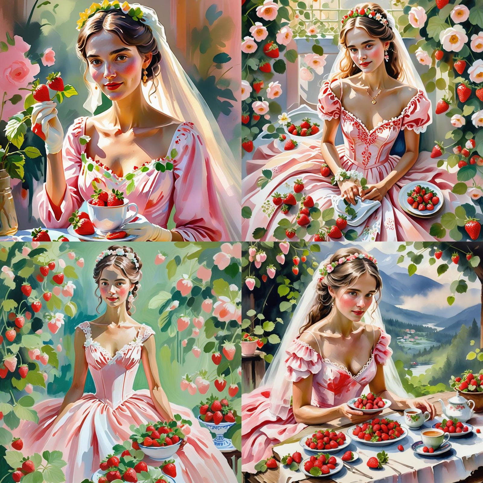 Strawberry Wedding Dress in Gouache Style