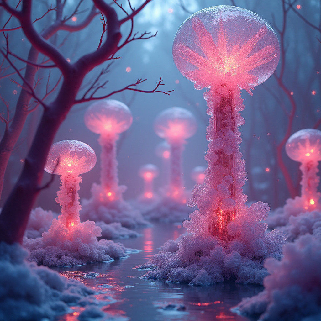 Glowing Glass Trees in a Surreal Style