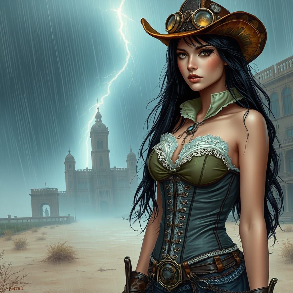 Steampunk Cowgirl in Desert Storm