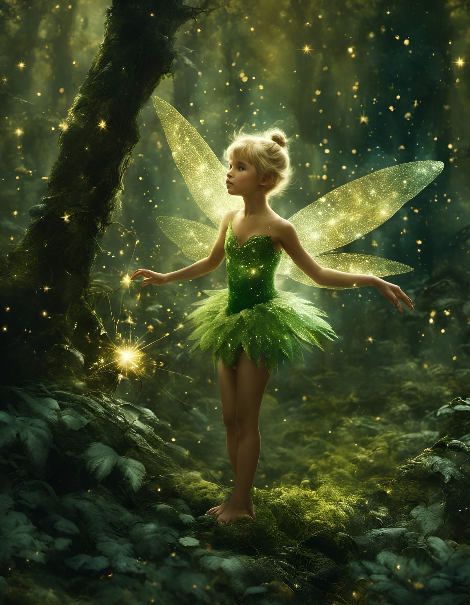 Hyperrealistic Tinkerbell in a Magical Forest