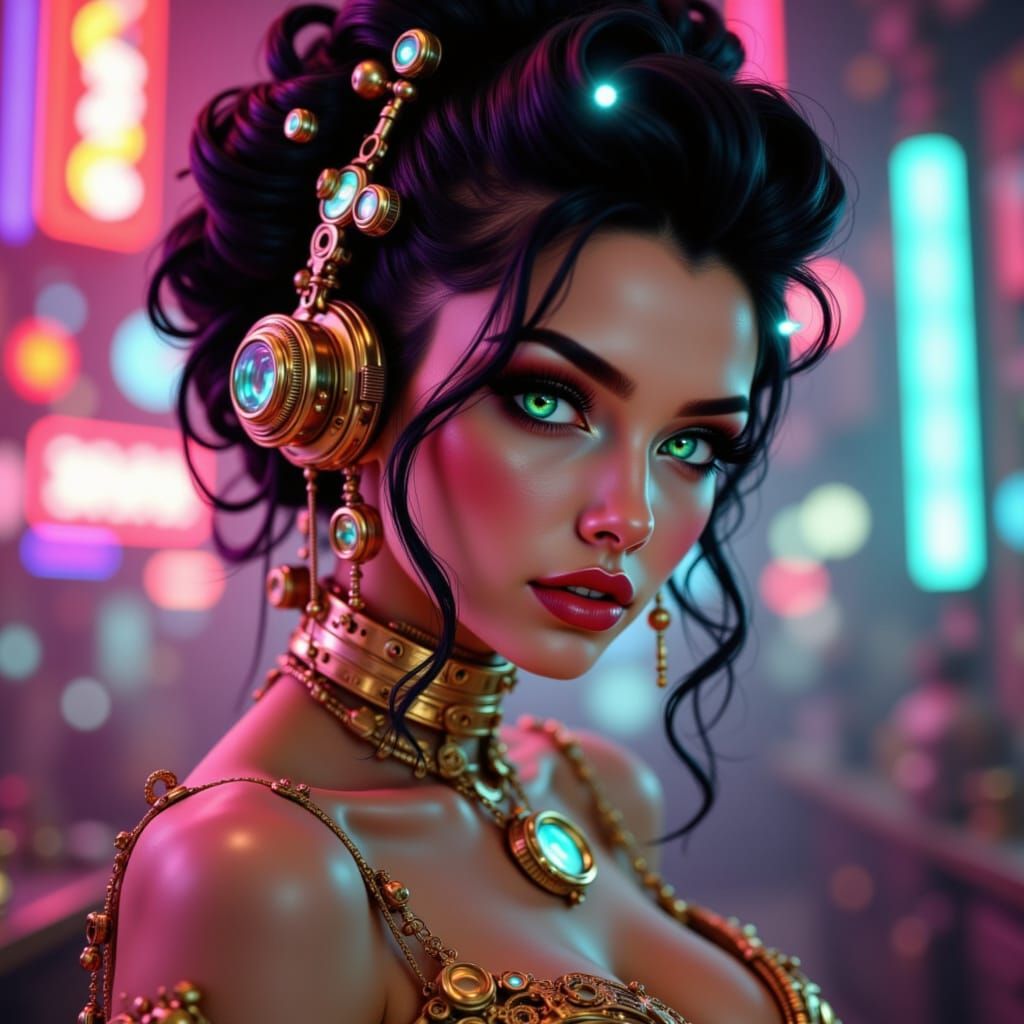 Cyberpunk Robot Woman in Gold Dress