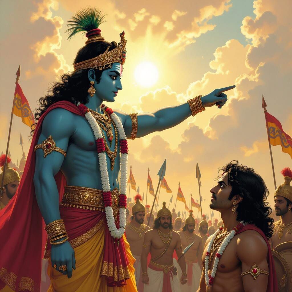 Krishna on the Battlefield, Heroic Fantasy Art