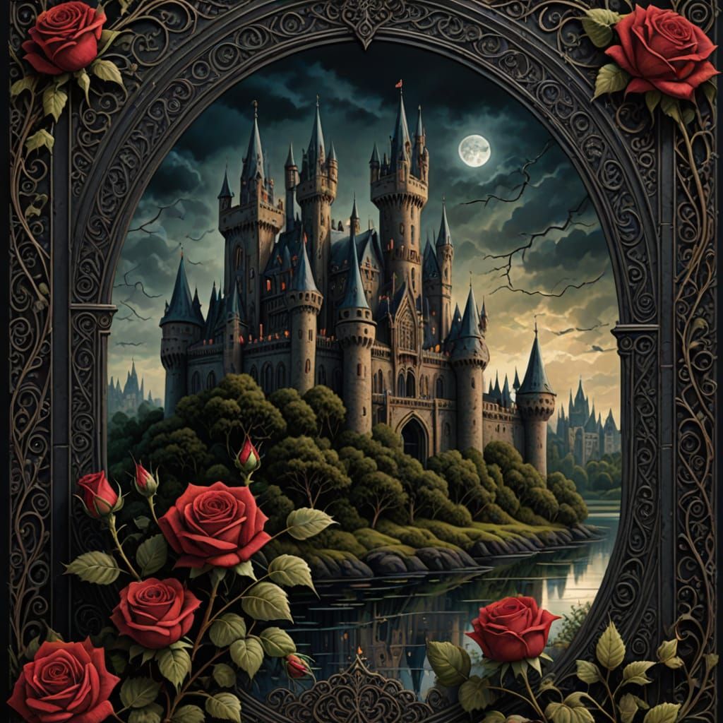 Gothic Romance Book Cover with Castle and Roses