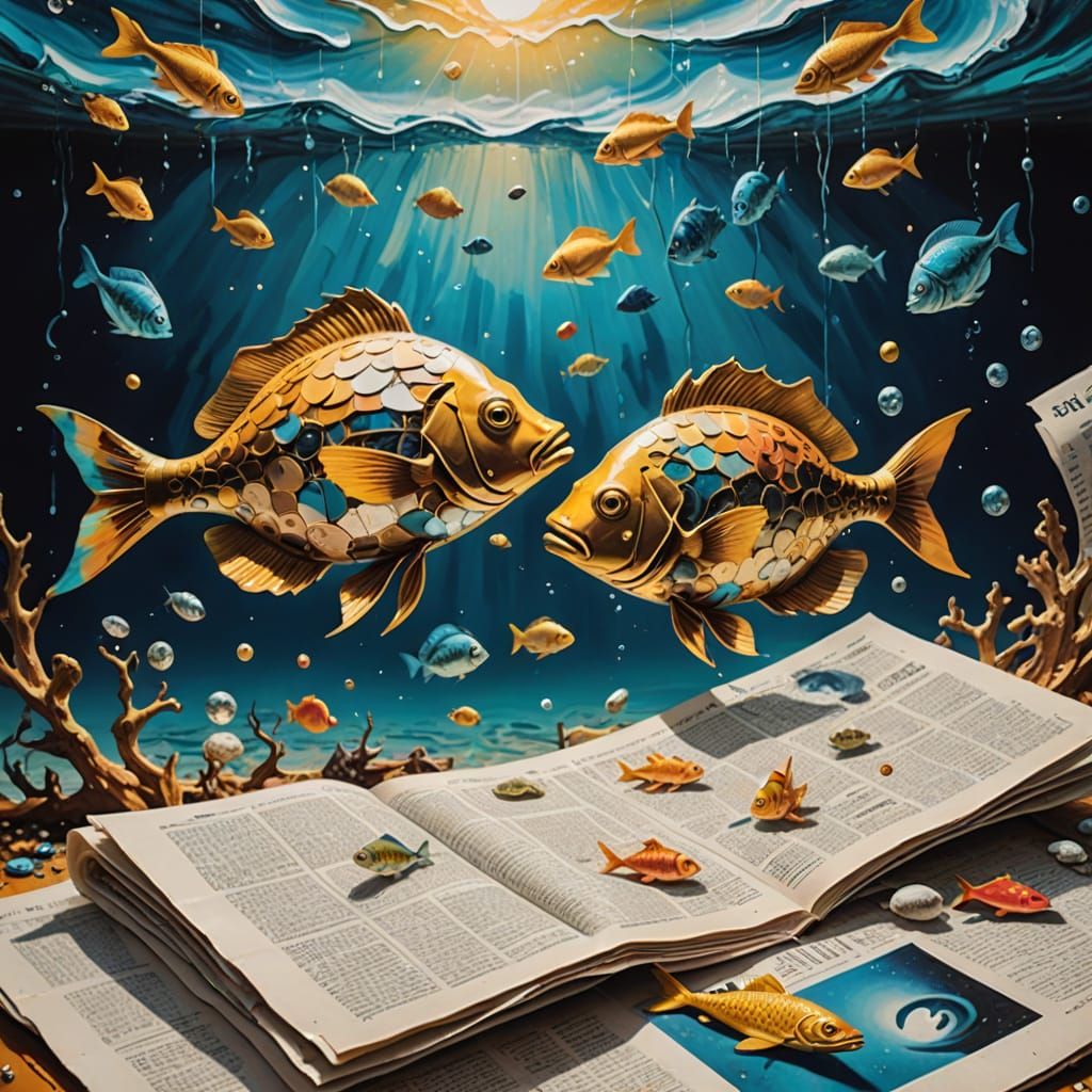 Dreamlike Fish Swim Through Zodiac Horoscope in Vibrant Surr...