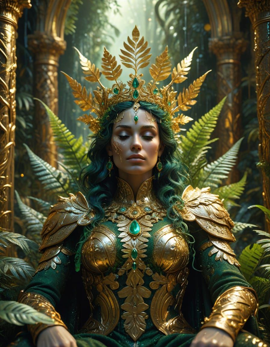 Baroque Jungle Cathedral with Glorious Crowned Figure