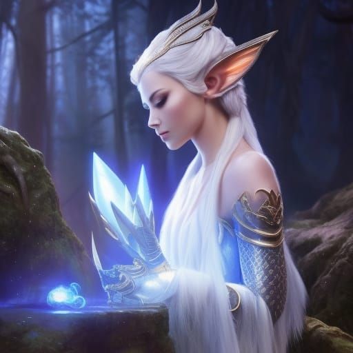Elegant High Elf Artificer in Forest, Hyperrealistic Fantasy