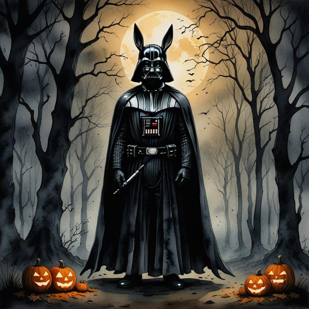 Darth Vader Rabbit in a Creepy Watercolor Style