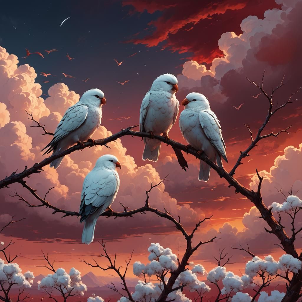 Love Birds in Red Sky: Digital Matte Painting