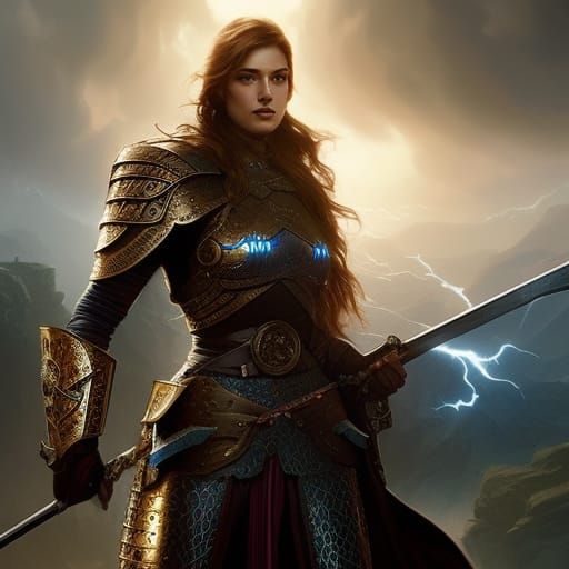 Epic Female Warrior in Roman Armor