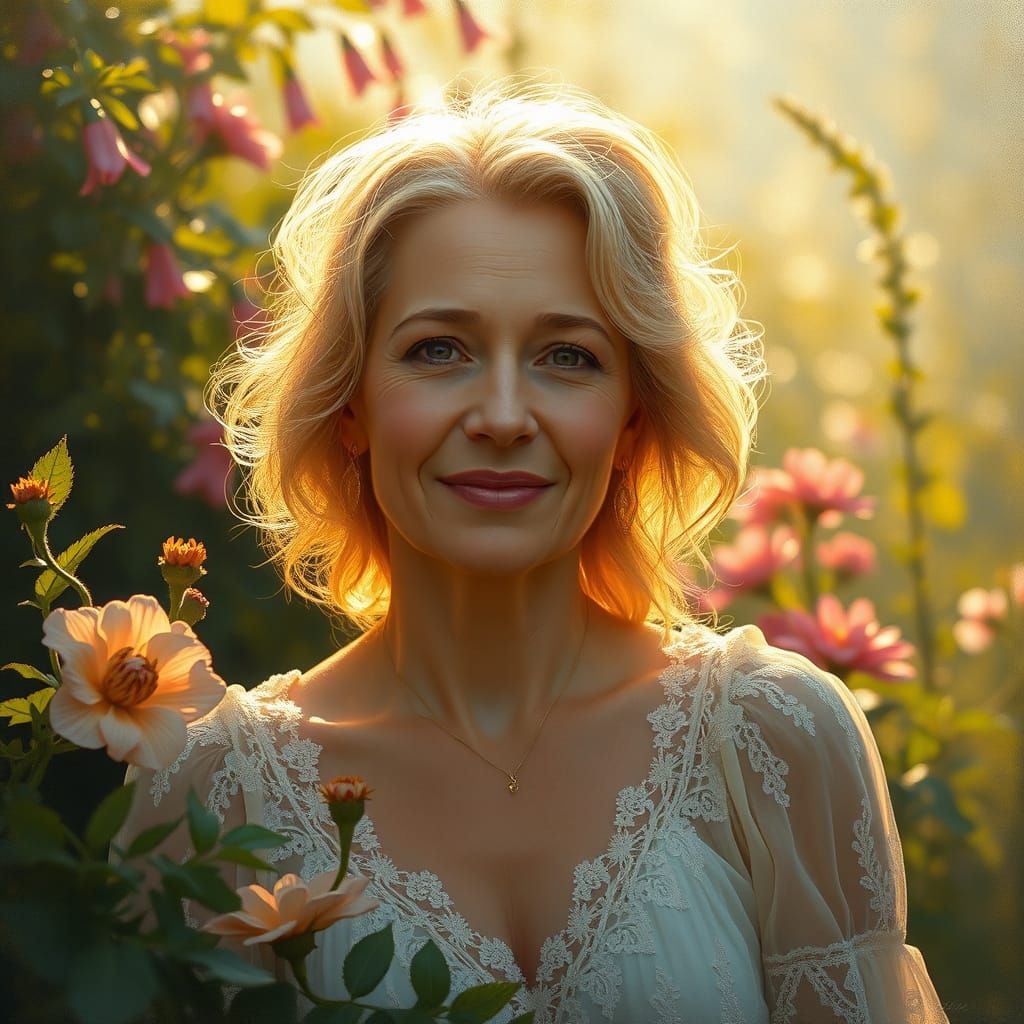 Wilma, a Portrait of Gentle Kindness in Dreamy Impressionist...