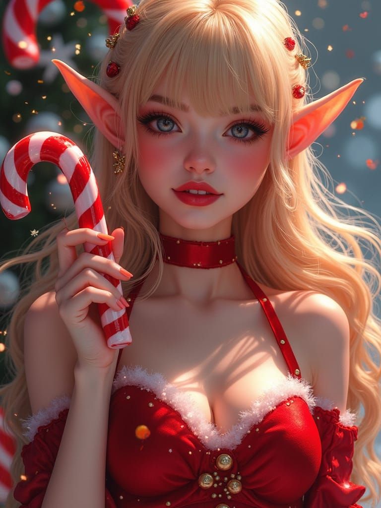 Sugar Kissed Candy Cane Elf in Vibrant Winter Wonderland
