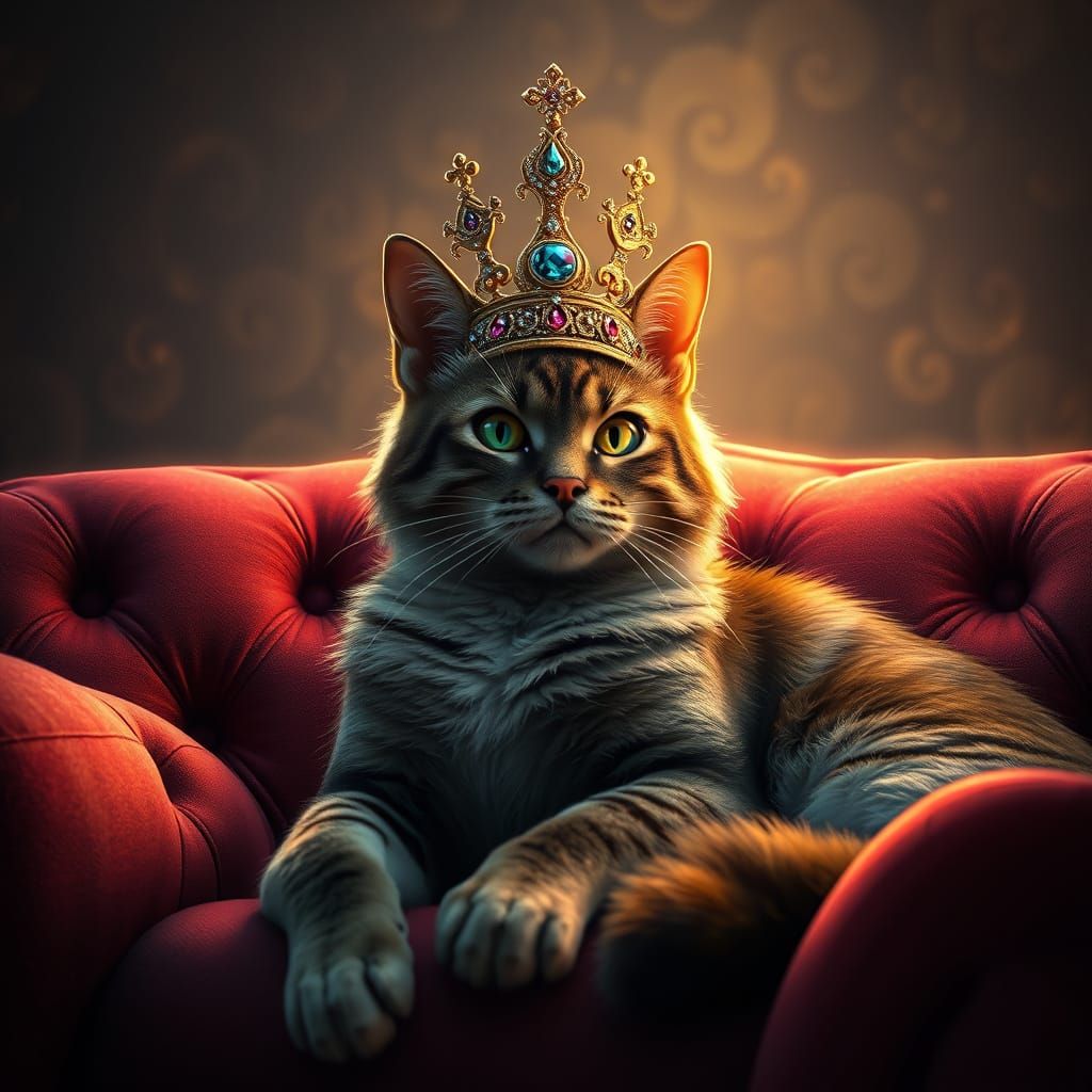 Majestic Feline Monarch in Fantasy Realm