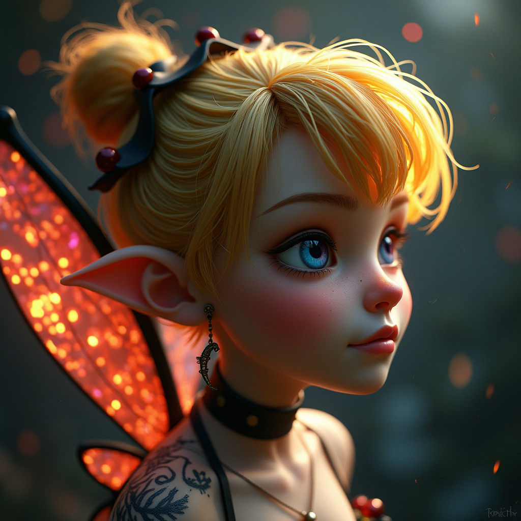 Gothic Tinkerbell with Tattoos in 3D