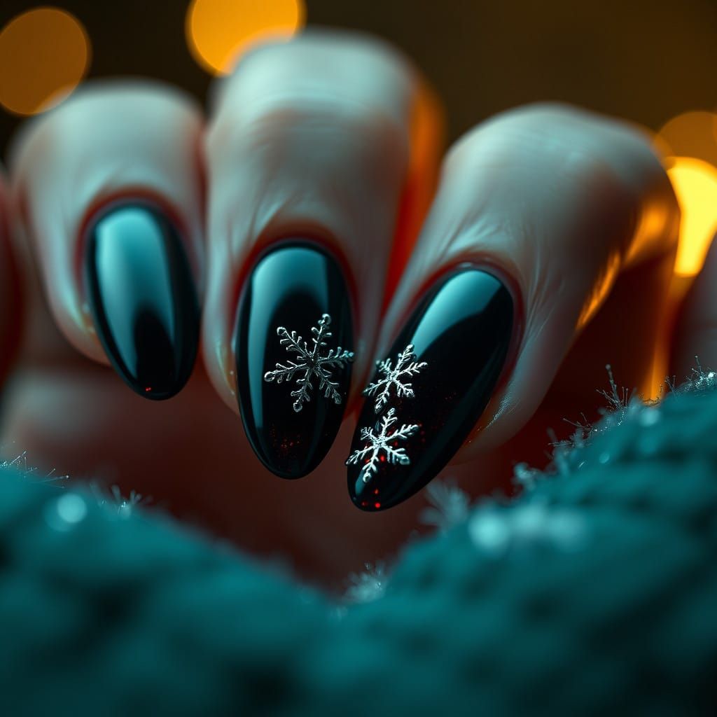 Luxurious Winter Nails in Anime-Inspired Cinematic Style