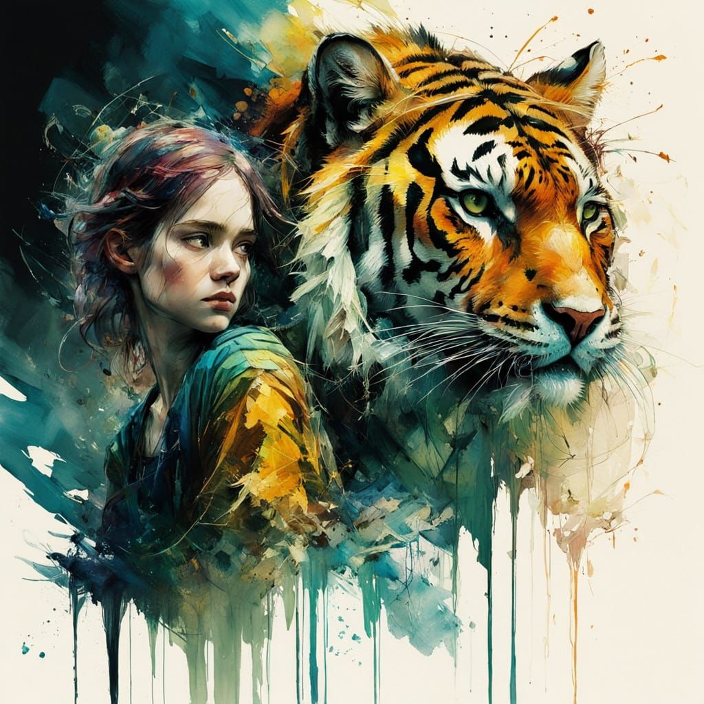 Princess and Tiger Cub Double Exposure in Rich Colors