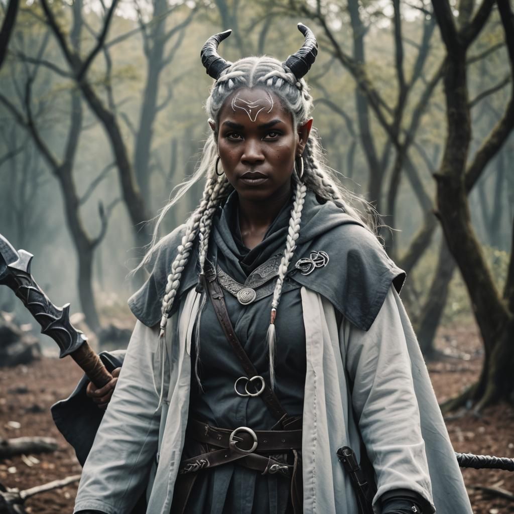 Tiefling Warrior with Battle Axe in Fantasy Scene