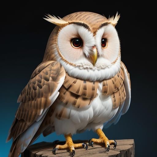 Cute Red Baby Barn Owl with Blue Mohawk