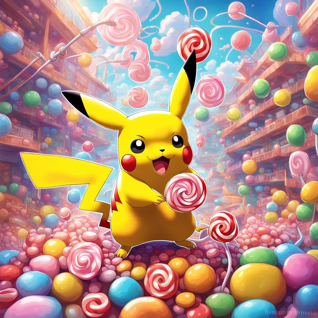 Pikachu in Candyland: A Whimsical Pokemon Illustration