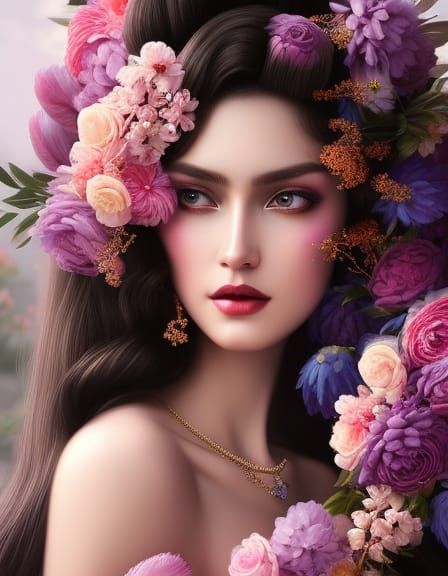 Fantasy Iris Goddess Portrait in Rococo Style