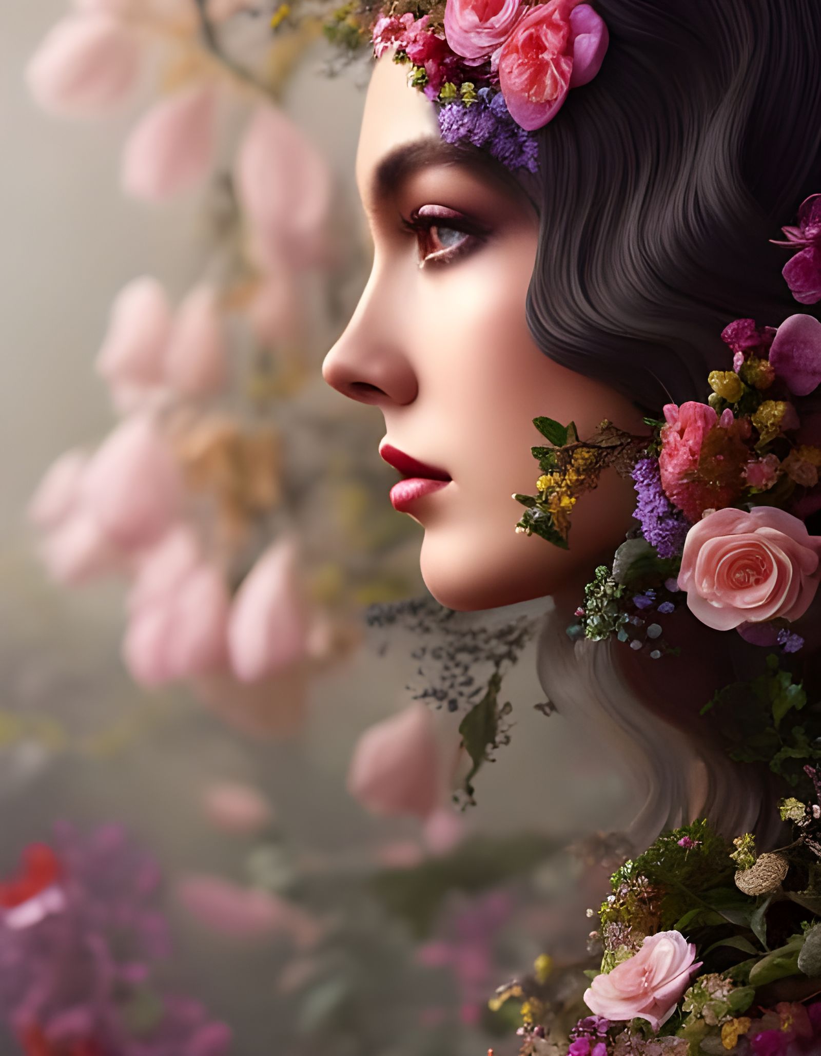 Fantasy Iris Goddess Portrait in Rococo Style