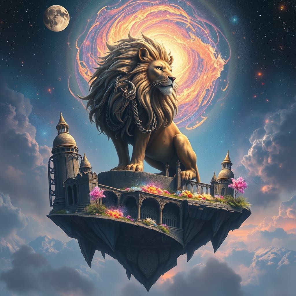Cosmic Lion King on Floating Island