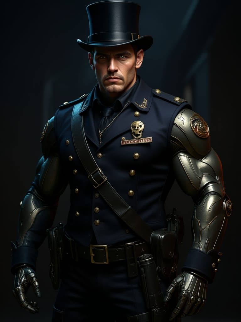 Victorian Cyborg Butler Agent in Ceremonial Police Uniform