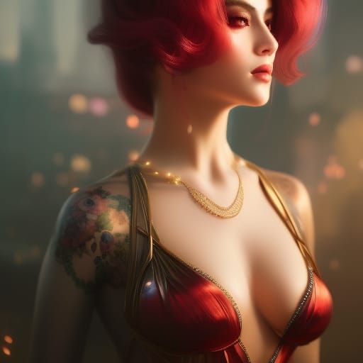 Ethereal Portrait of Woman with Red Hair as Oil Painting