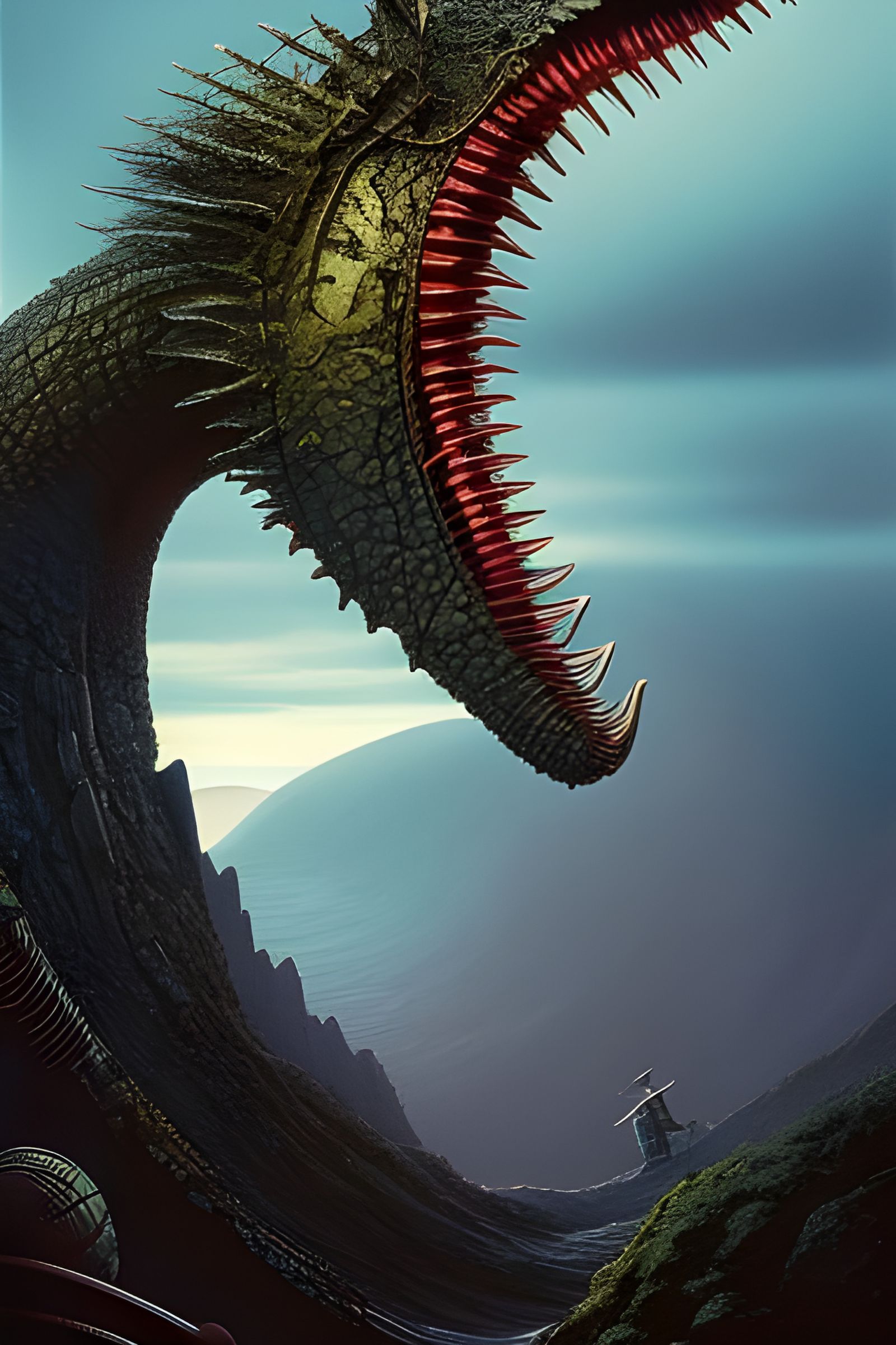 Biomechanical Loch Ness Monster in Cyberpunk Style