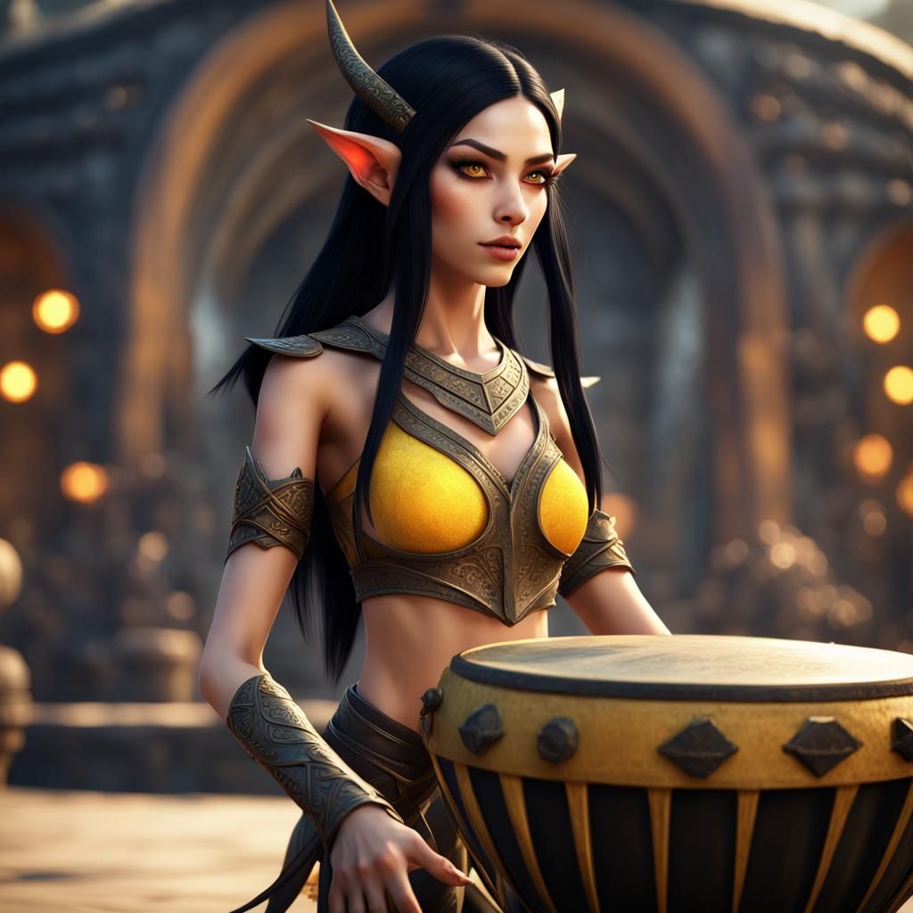 Fantasy Elf Drummer in Detailed Matte Painting