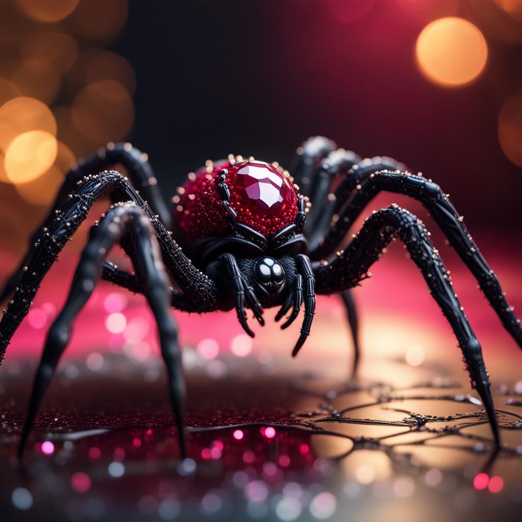 Lace Spider Sculpture with Jewels and Bokeh