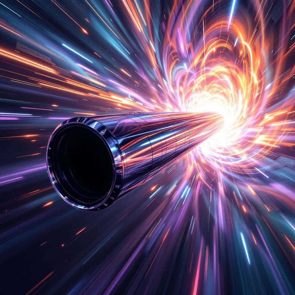 Sleek, Hyperrealistic FTL Vessel Pierces Hyperspace