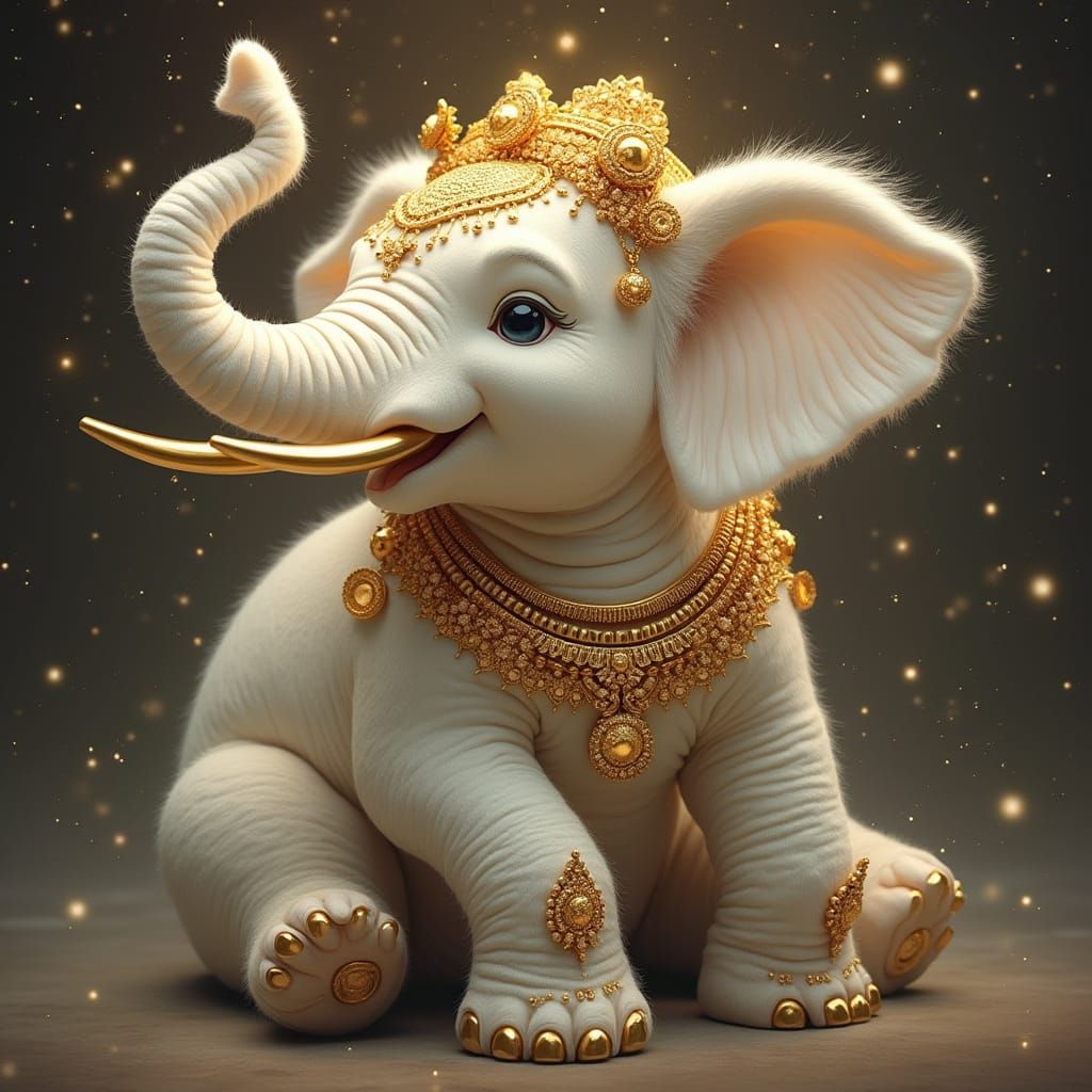 Majestic White Elephant with Gold Jewellery Art Nouveau Styl...