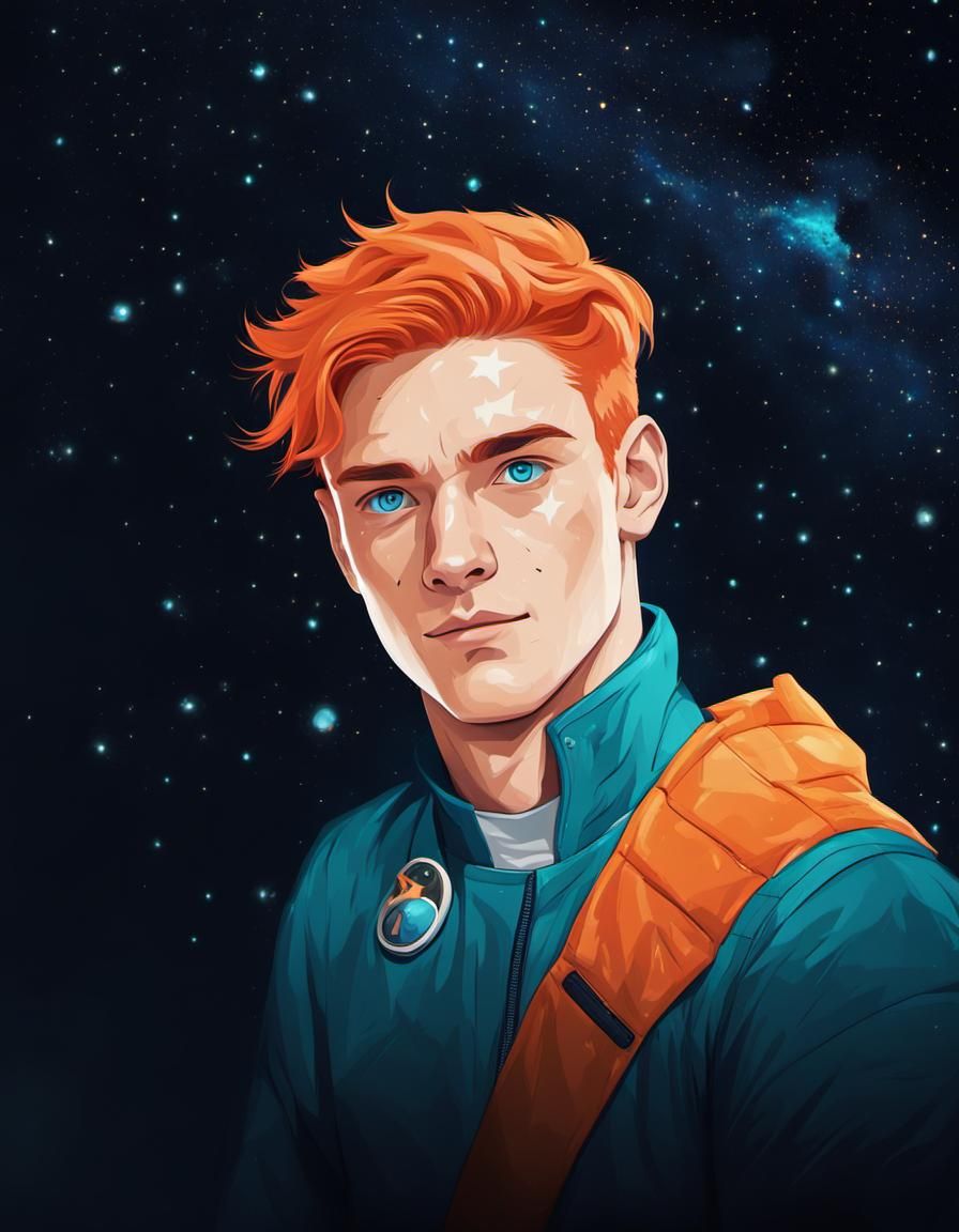 Handsome Man in Space with Turquoise Eyes