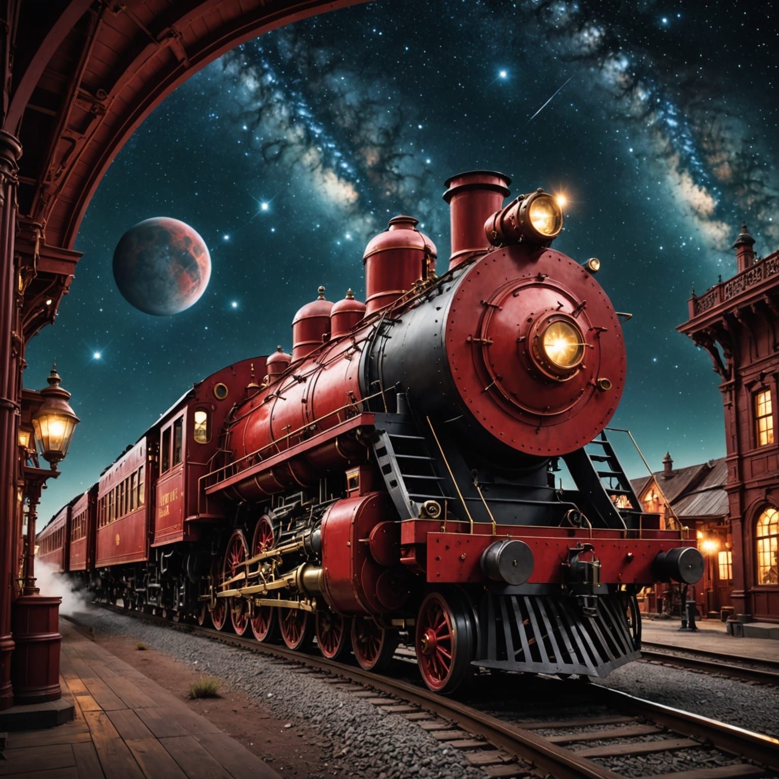 Steampunk Train in Deep Space