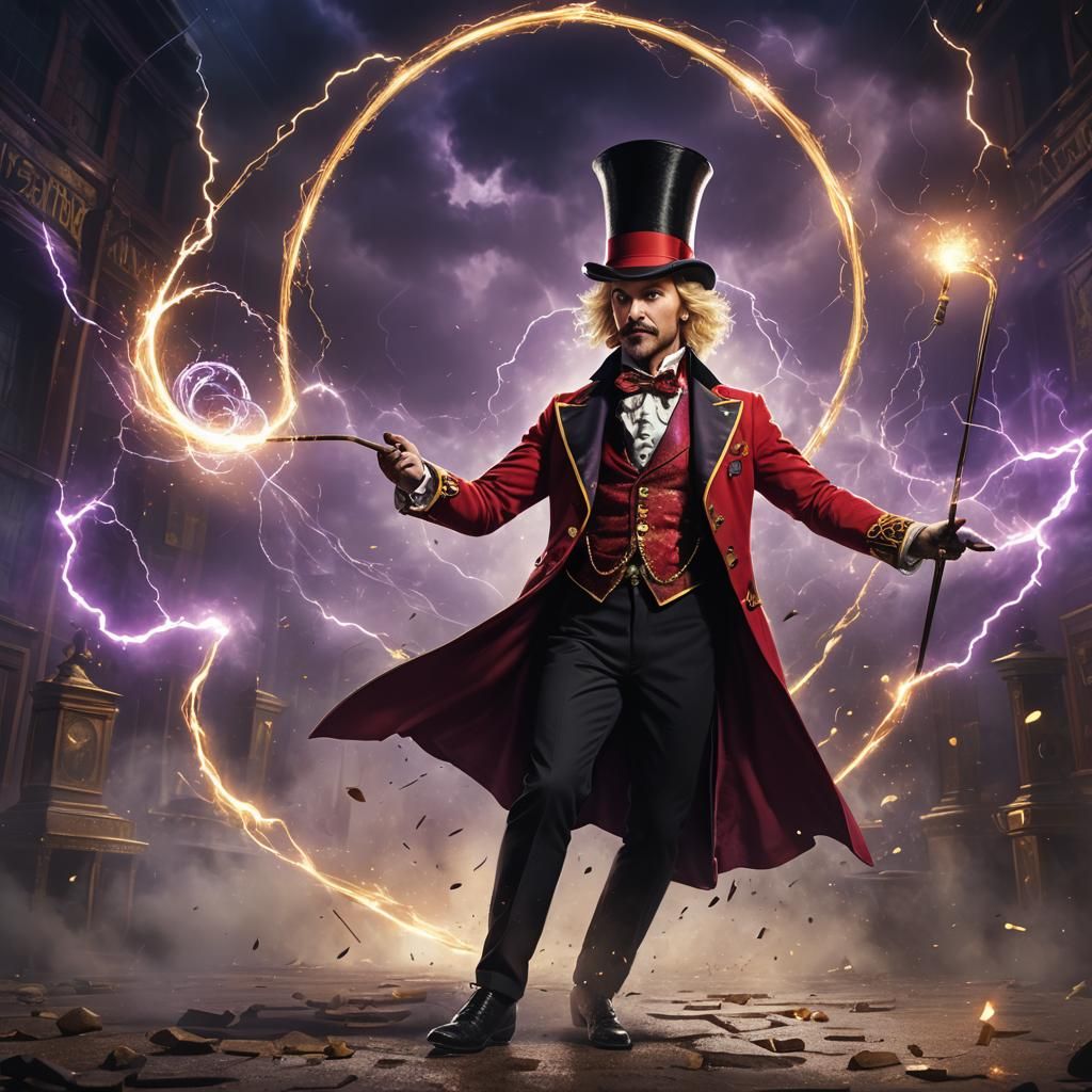Ringmaster with Magic Rings, Detailed Fantasy Art