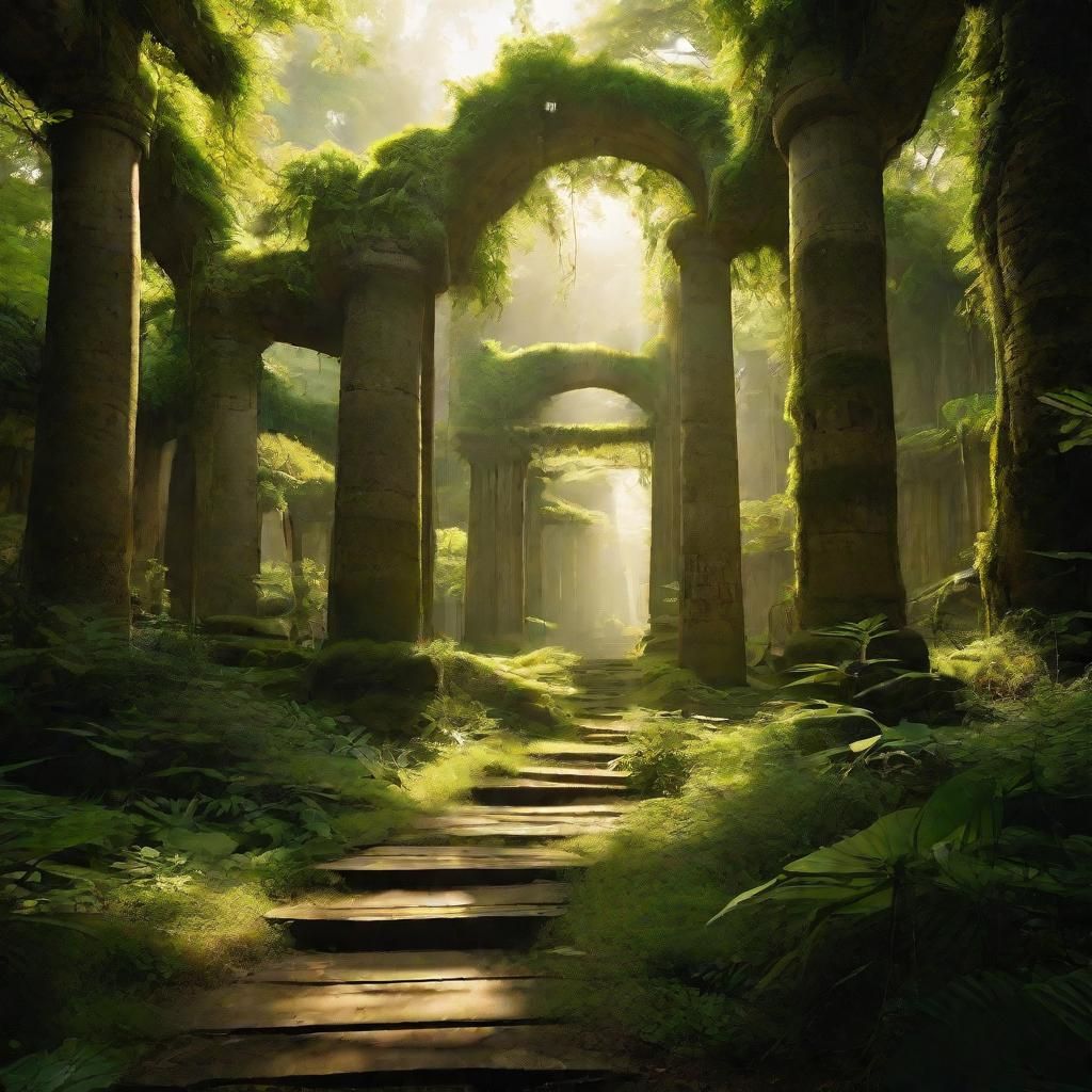 Komorebi in Ancient Ruins: Sunlight Through Crumbling Archwa...