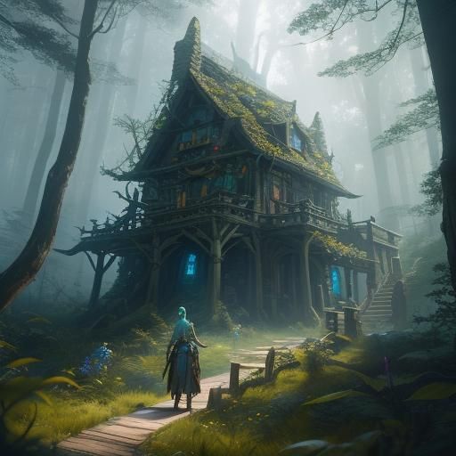 High Elf Woman in Mystical Forest: Digital Matte Painting