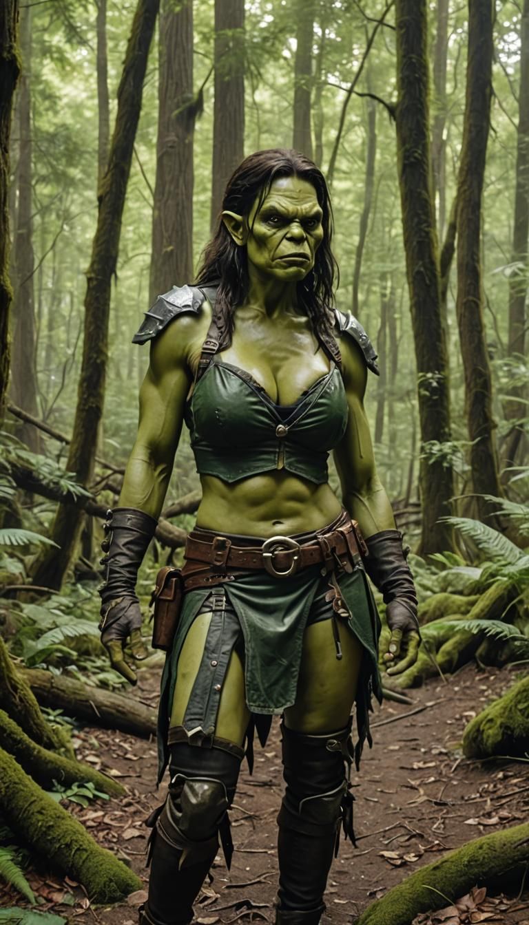 Female Green Orc Rogue In a Dense Forest