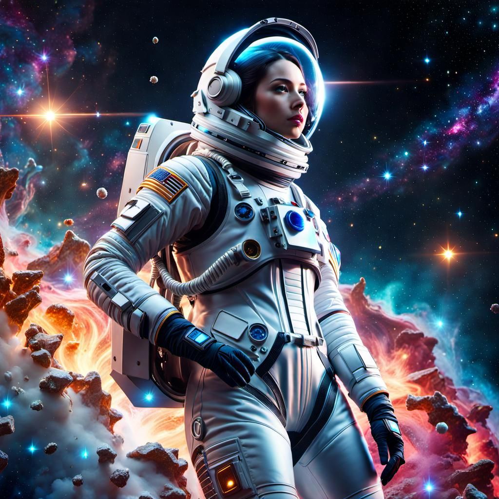 Astronaut in Cosmic Stardust Galaxy, Hyperrealistic Style