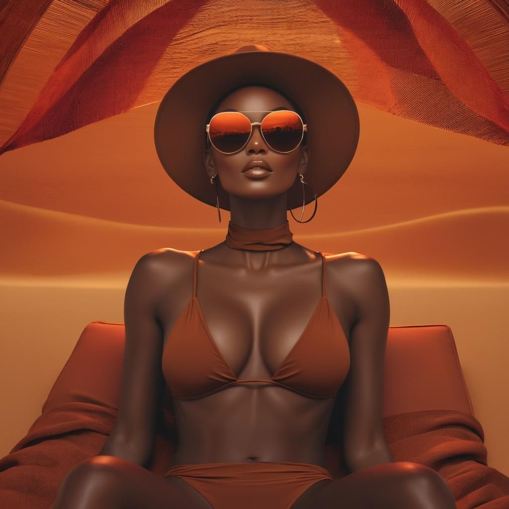 Caramel Skin Supermodel Lounging in Bikini