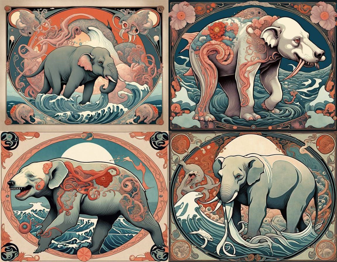 Surreal Creatures in Ukiyo-e Style