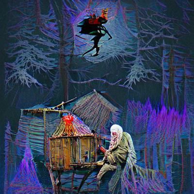 Baba Yaga in Her Hut: A Dark Fantasy Portrait