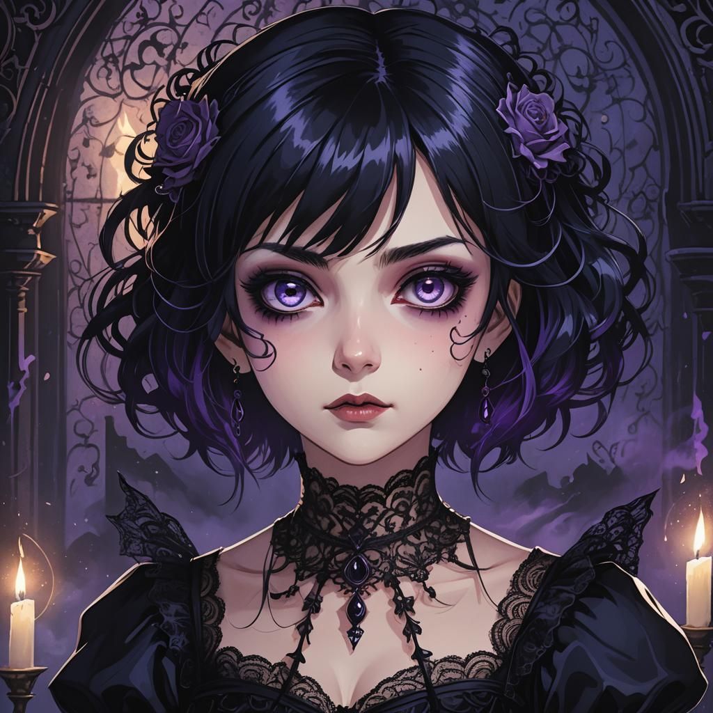 Gothic Anime Portrait of Lydia Deetz