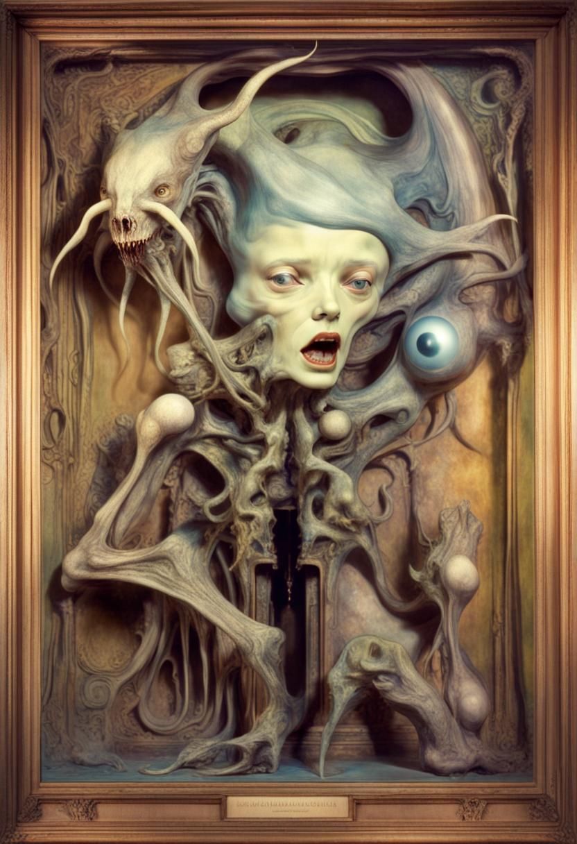 Surreal Biomechanical Creature in Art Nouveau Frame