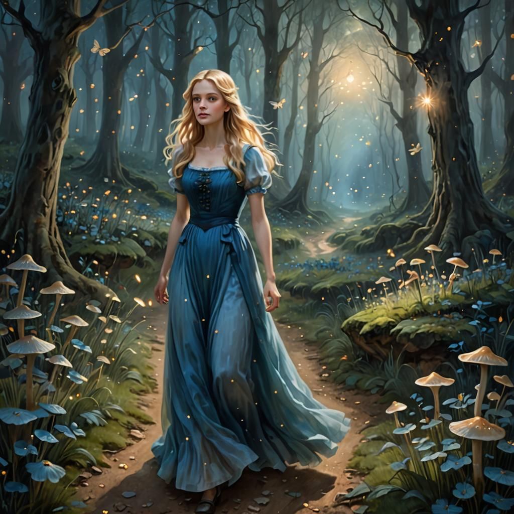 Alice in Mystical Forest: Romantic Era Painting
