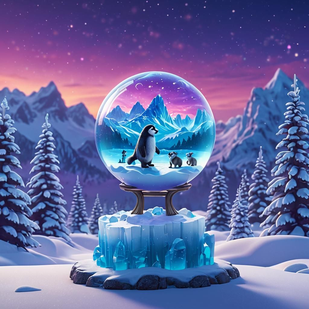 Eskimo with Snow Globe: Pixar-Style 3D Digital Art