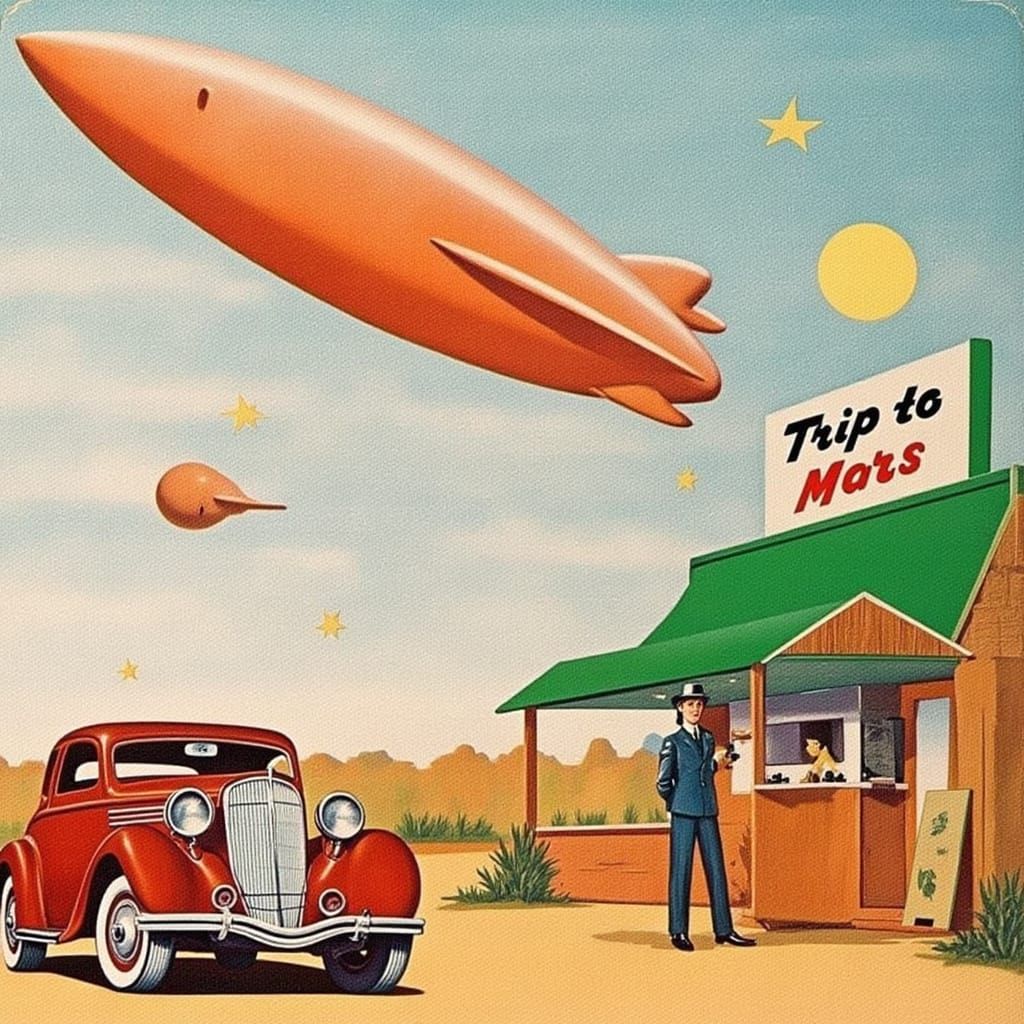 Retro-Futuristic Mars Expedition Poster in Vibrant Colors