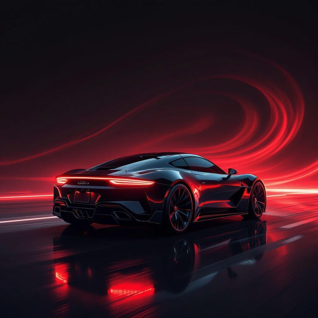 Futuristic Black Sports Car in Dystopian Setting